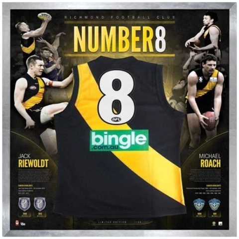 Jack Riewoldt & Michael Roach Signed No.8 Richmond Official Afl Jumper Framed - 3676