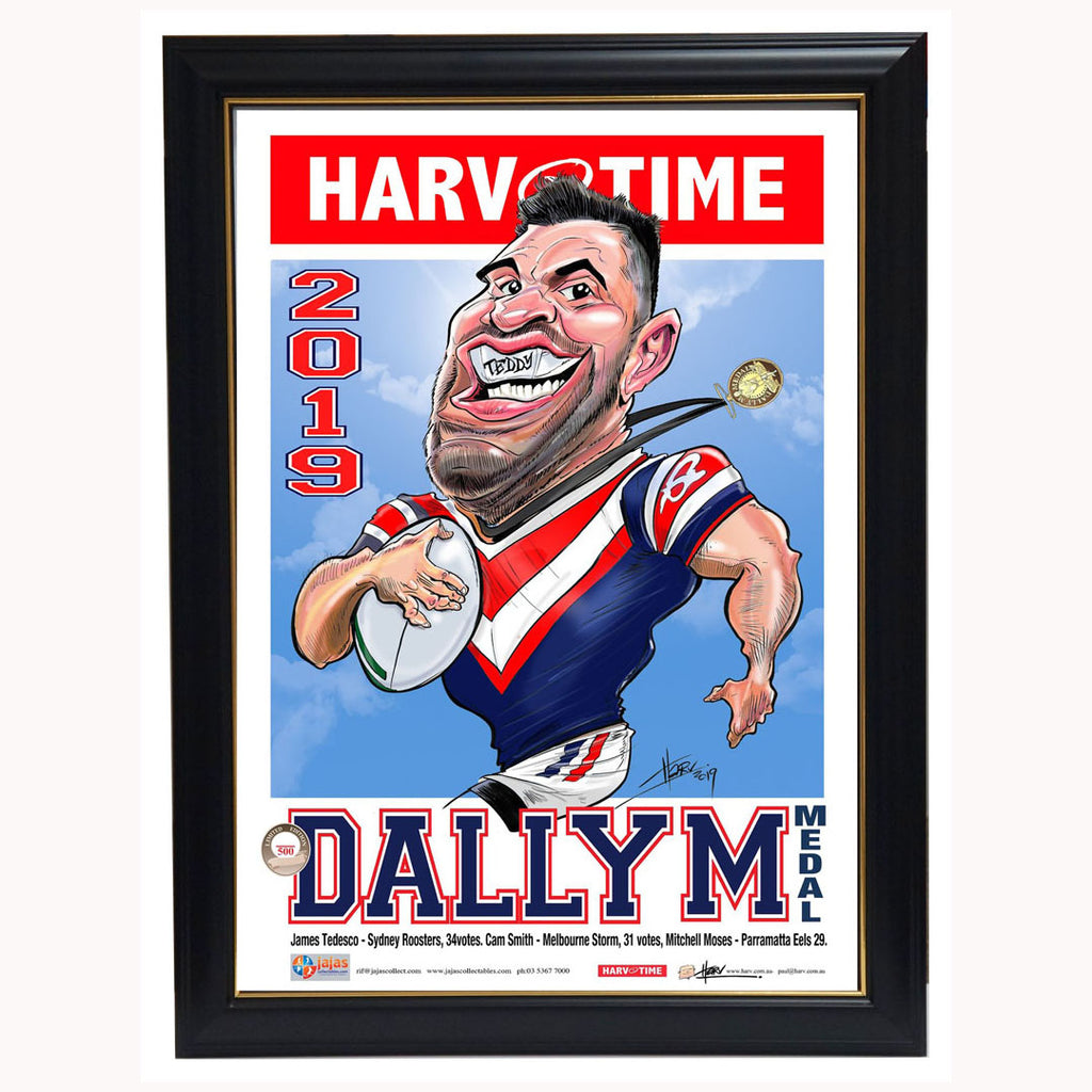 James Tedesco Sydney Roosters 2019 Dally M Medallist L/e Harv Time Print Framed - 3828