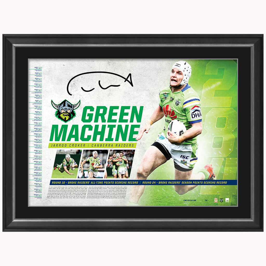 Jarrod Croker Signed Canberra Raiders The Green Machine Official NRL Print Framed - 4770