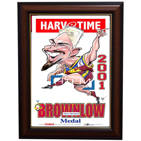 Jason Akermanis Brisbane Lions 2001 Brownlow Medal Harv Time L/e Print Framed - 2632