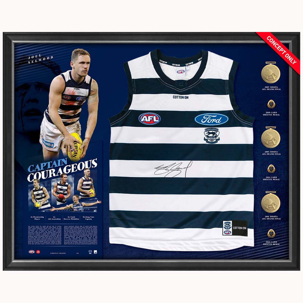 Joel Selwood Signed Official Afl Geelong ‘captain Courageous’ Guernsey Framed 300 Games - 4432