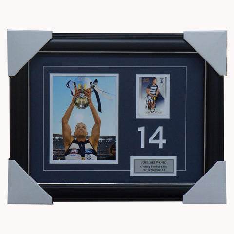 Joel Selwood Geelong 2022 Premiers Signed Card Collage Framed - 4034