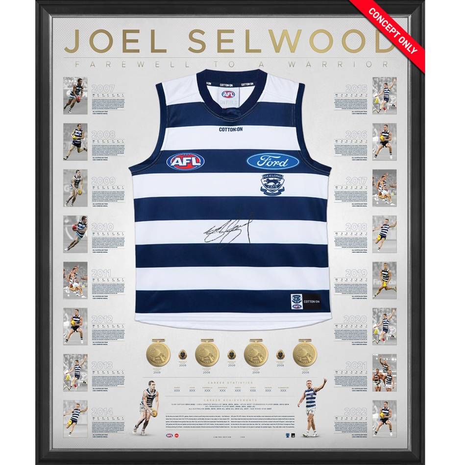 Joel Selwood Signed Geelong Deluxe Retirement Official AFL Jumper Framed - 5348