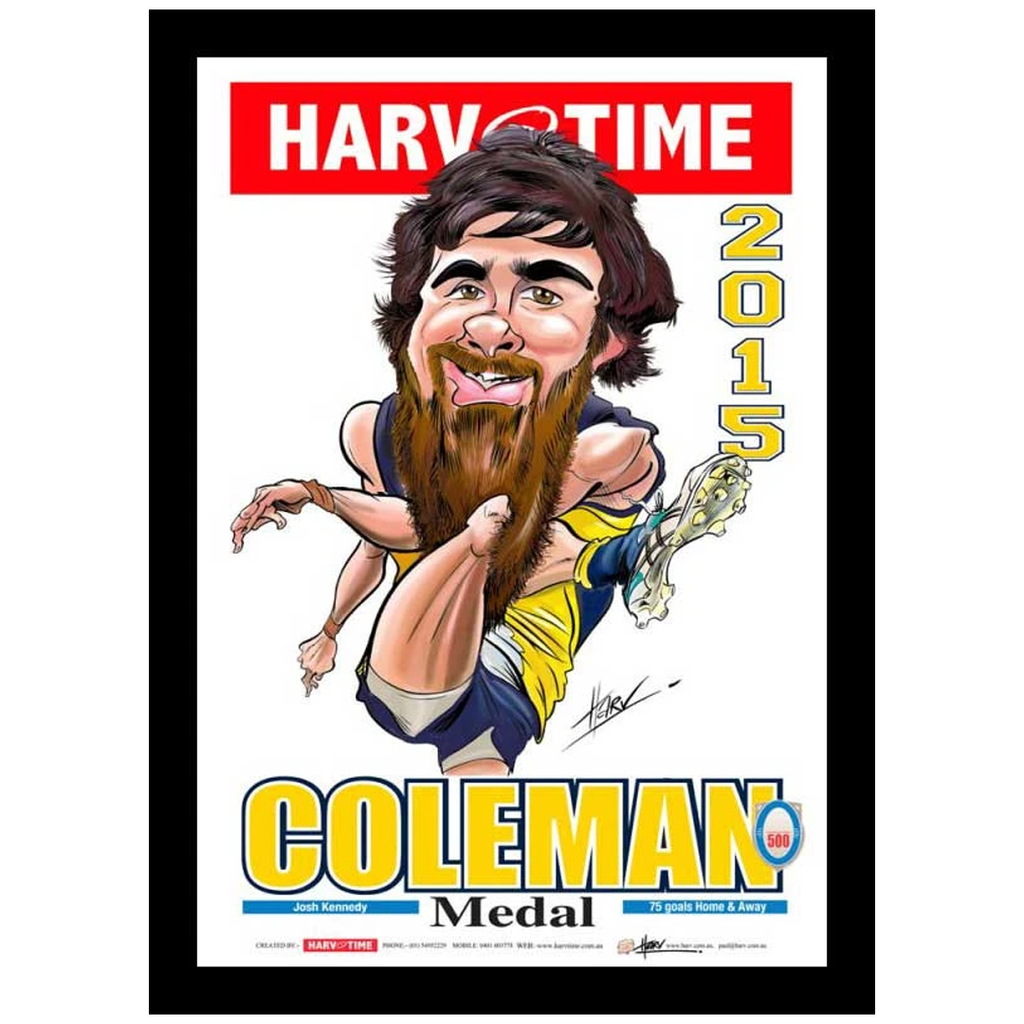 Josh Kennedy 2015 Coleman Medal West Coast Eagles Harv Time L/e Print Framed - 2562