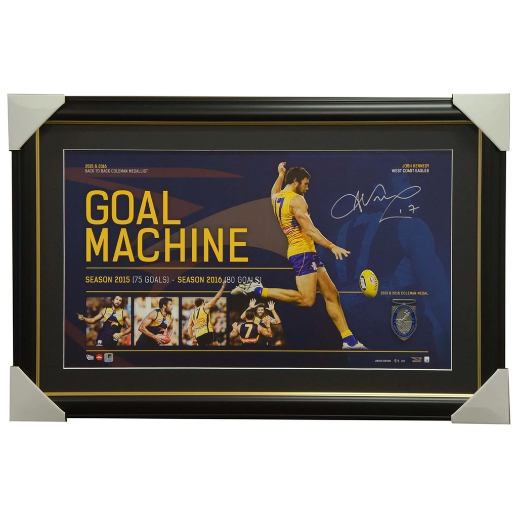 Josh Kennedy Signed West Coast Eagles Coleman Medallist Afl Print Framed Goal Machine - 2935