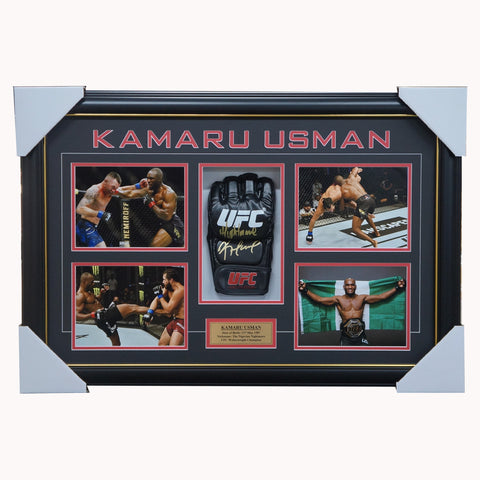 Kamaru Usman Signed UFC Champion Glove Box Framed With Photos + COA - 5024