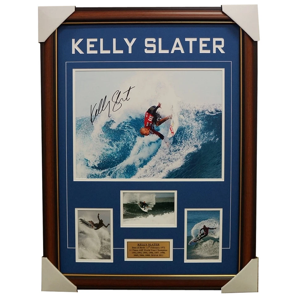 Kelly Slater Signed Surfing World Champion Photo Collage Framed with Plaque - 1847