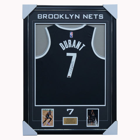 Kevin Durant Signed Black Brooklyn Nets #7 NBA Official Panini Authentics Jersey Framed - 4989