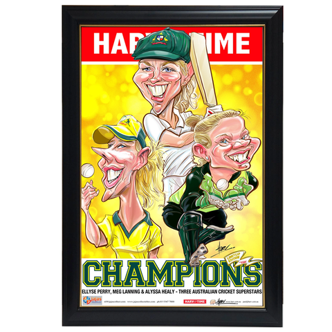 Lanning, Healy & Perry Champions Womens Cricket Harv Time Print Framed - 4052