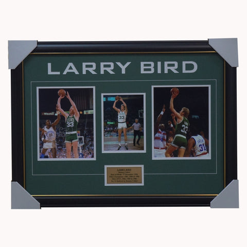 Larry Bird Signed Boston Celtics Photo Collage Framed 3 X  Nba Champions + Coa - 2986