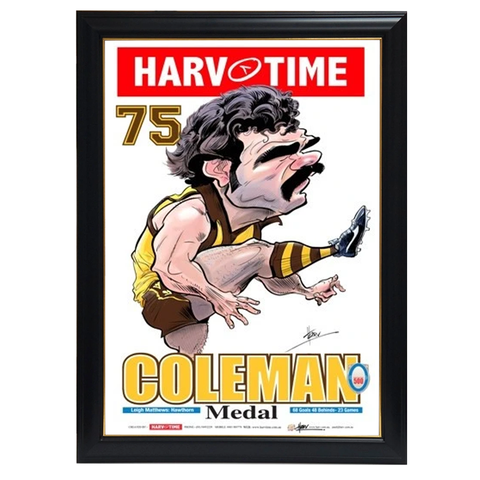 Leigh Matthews, 1975 Coleman Medal, Harv Time Print Framed - 4298