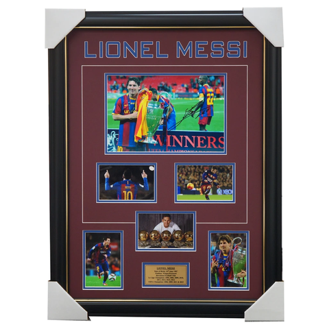 Lionel Messi Barcelona Signed Photo Collage Framed Champions League - 3875
