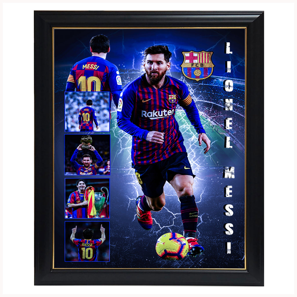 Lionel Messi Barcelona Champion Collage Print Framed - 4366