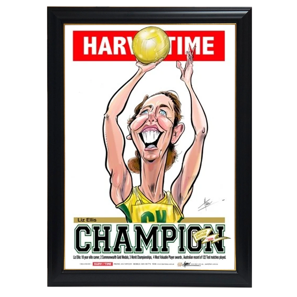 Liz Ellis, Netball Champions, Harv Time Print Framed - 4099