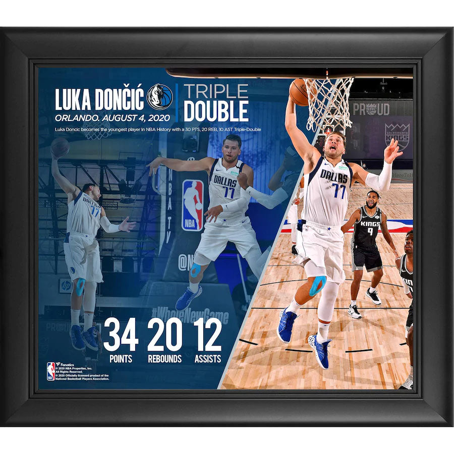 Luka Doncic Dallas Mavericks Framed 15" x 17" Youngest Player In NBA History with a 30+ Point, 20+ Rebound, 10+ Assist Game Collage - 4613