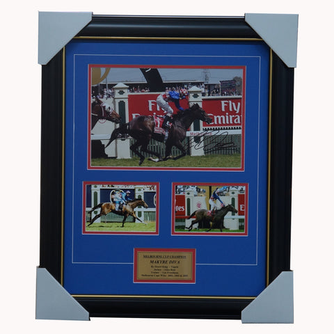 Makybe Diva Signed by Glen Boss Melbourne Cup x 3 Wins Photo Collage Framed - 5439