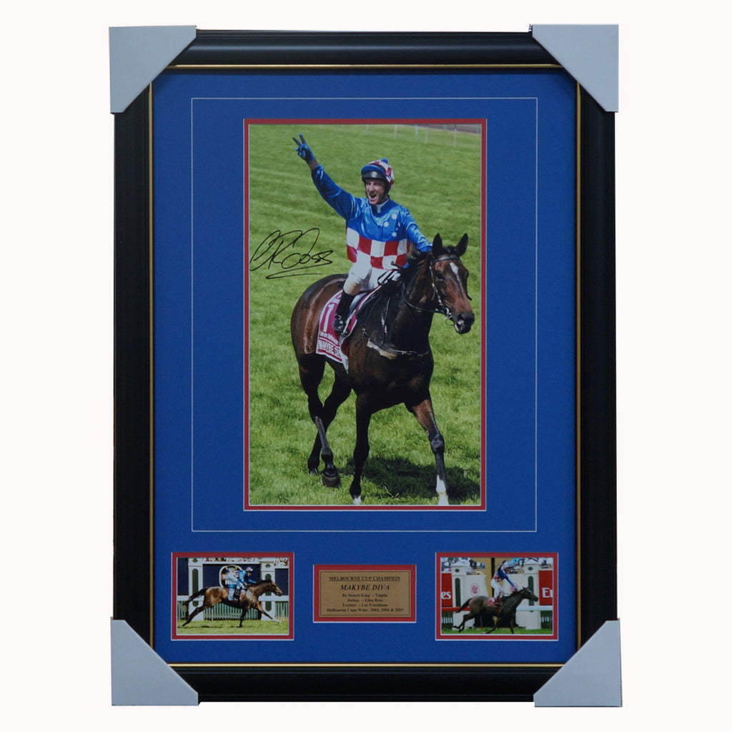 Makybe Diva Signed by Glen Boss Melbourne Cup Photo Collage Framed - 5022