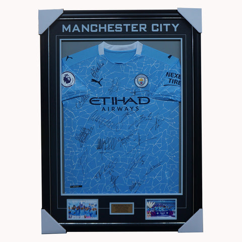 Manchester City Signed 2020/21 EPL Champions Team Jersey Framed - 4817