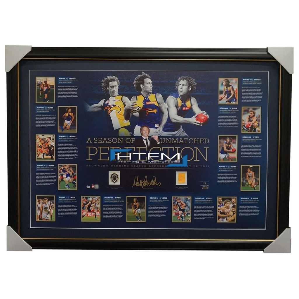 Matt Priddis Personally Signed Afl Brownlow Lithograph a Season of Unmatched Perfection - 1955