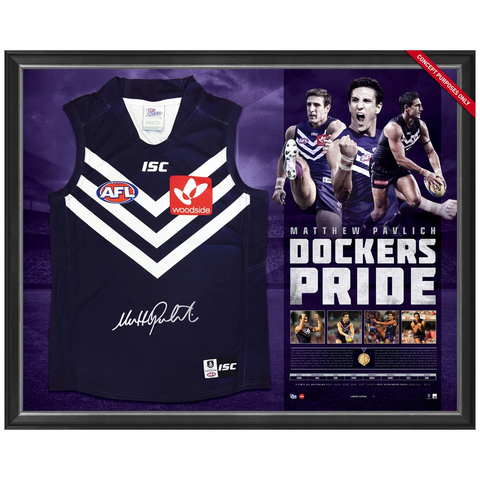 Matthew Pavlich Signed Fremantle Retorspective Career Jumper Framed Dockers Pride - 2919