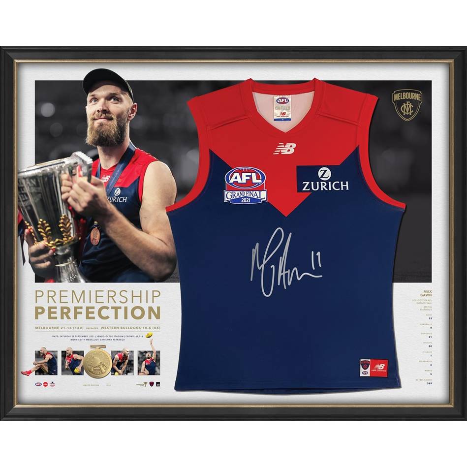 Max Gawn Signed Melbourne Official 2021 AFL Premiers Jumper Framed #11 EDITION - 4946