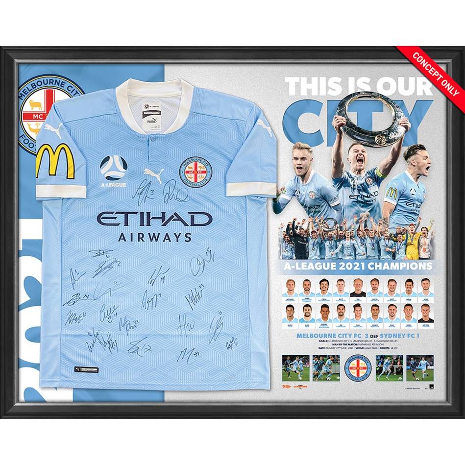 Melbourne City F.C. Hyundai A-League 2021 Signed Champions Team Jersey Framed - 4794