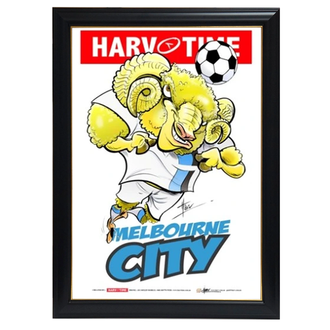 Melbourne City, a-league Mascot Harv Time Print Framed - 4185
