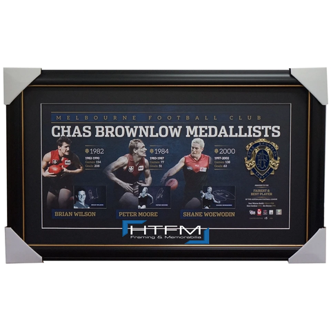 Melbourne Demons Signed Brownlow Litho Official Afl Frame Wilson Moore Woewodin - 2079
