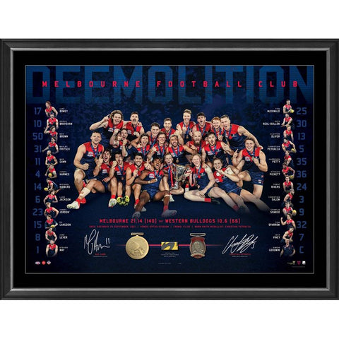 Melbourne Demons 2021 Premiers Dual Signed Official Lithograph Framed - 4879