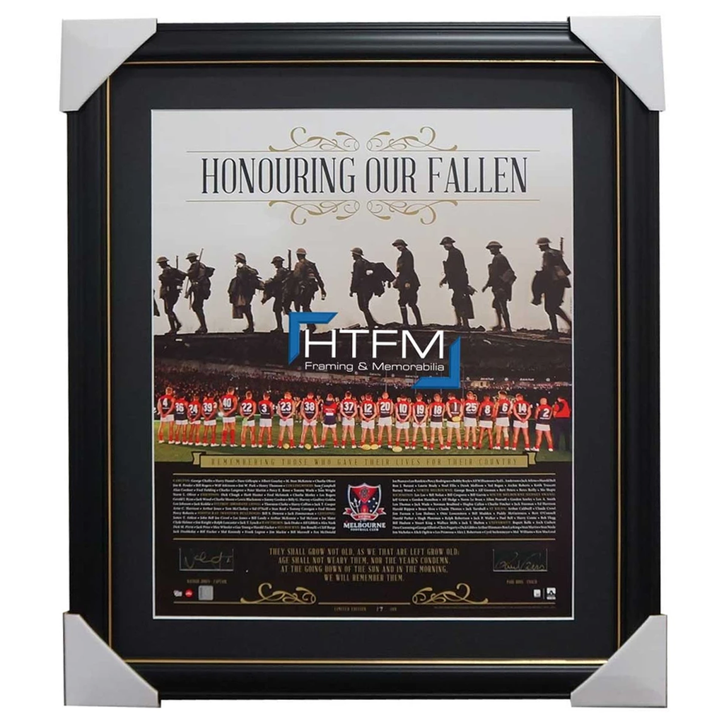 Melbourne Honouring Our Fallen Anzac Signed Afl Print Framed Jones & Paul Roos - 1079