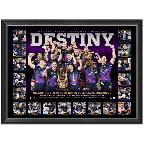 Melbourne Storm 2017 Nrl Premiers Deluxe Sportsprint Frame Smith Cronk Slater - 3197