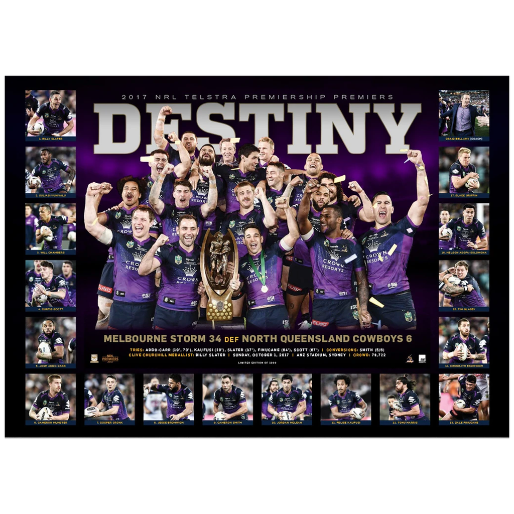 Melbourne Storm 2017 Nrl Premiers Deluxe Sportsprint Only Smith Cronk Slater - 3201