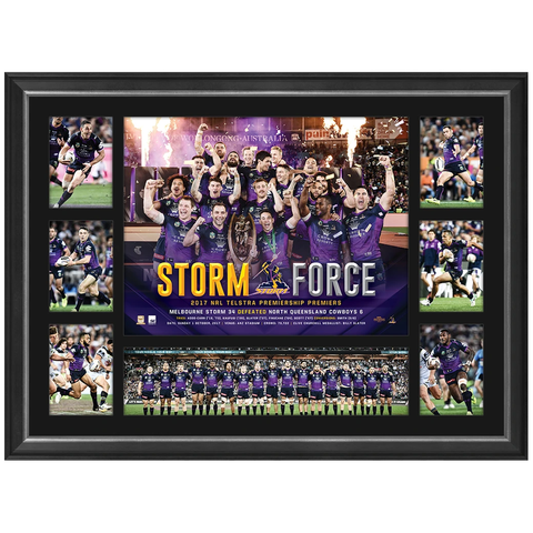 Melbourne Storm 2017 Nrl Premiers Deluxe Tribute Frame Smith Cronk Slater - 3196