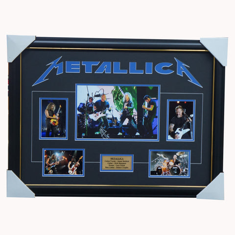 Metallica Hand Signed Band photo collage framed with plaque x 4 Signatures - 3720