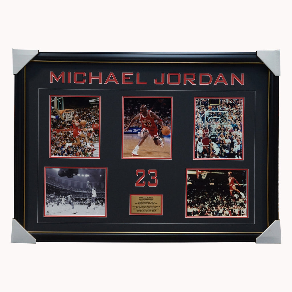 Michael Jordan Five X Photo Collage Framed Chicago Bulls And North Carolina Famous Shot