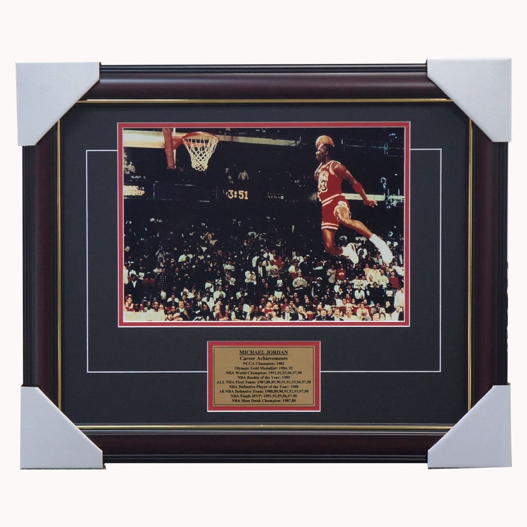 Michael Jordan Slam Dunk Photo Framed With Matts & Plaque - 2759