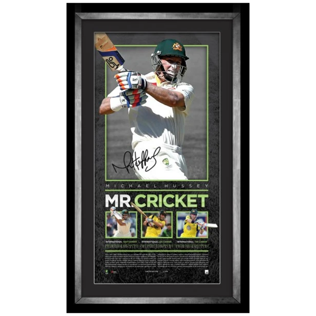 Mike Hussey Signed Australia Mr.cricket Retirement Lithograph Print Framed + Coa - 2529