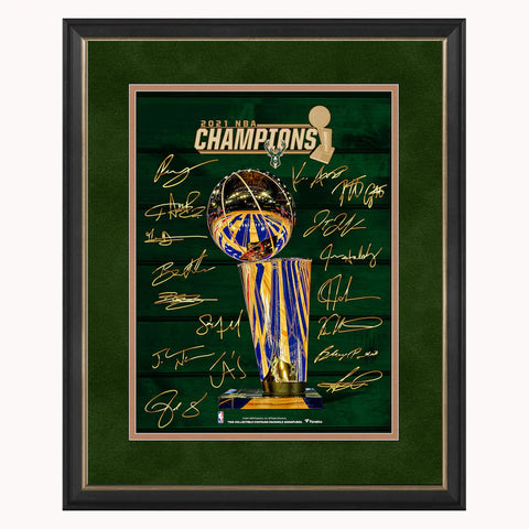 Milwaukee Bucks Framed 11" x 14" 2021 NBA Finals Champions Collage with Facsimile Signatures - 4982