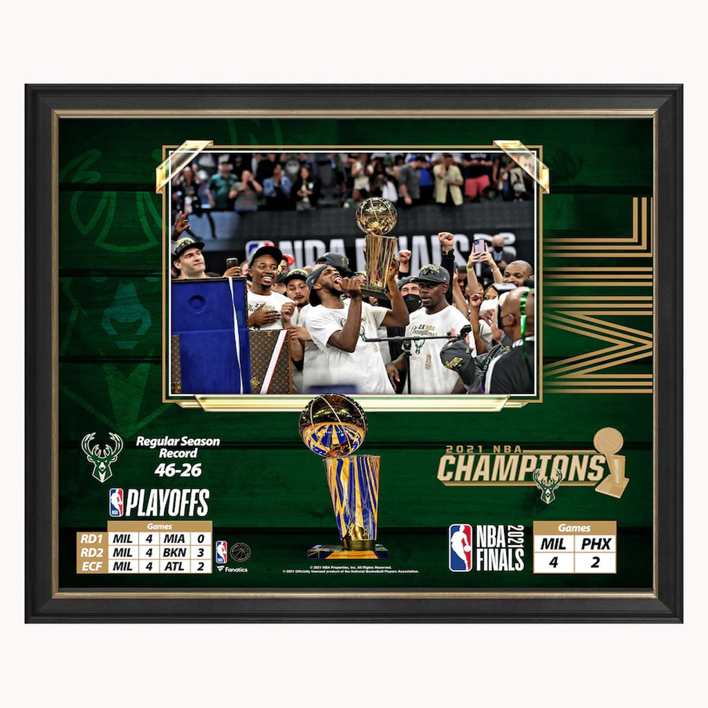 Milwaukee Bucks Official 15" x 17" 2021 NBA Finals Champions Collage Framed - 4845