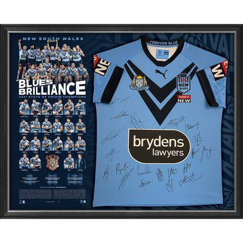 NSW Blues 2021 State of Origin Signed Official Champions Jersey Framed - 4918