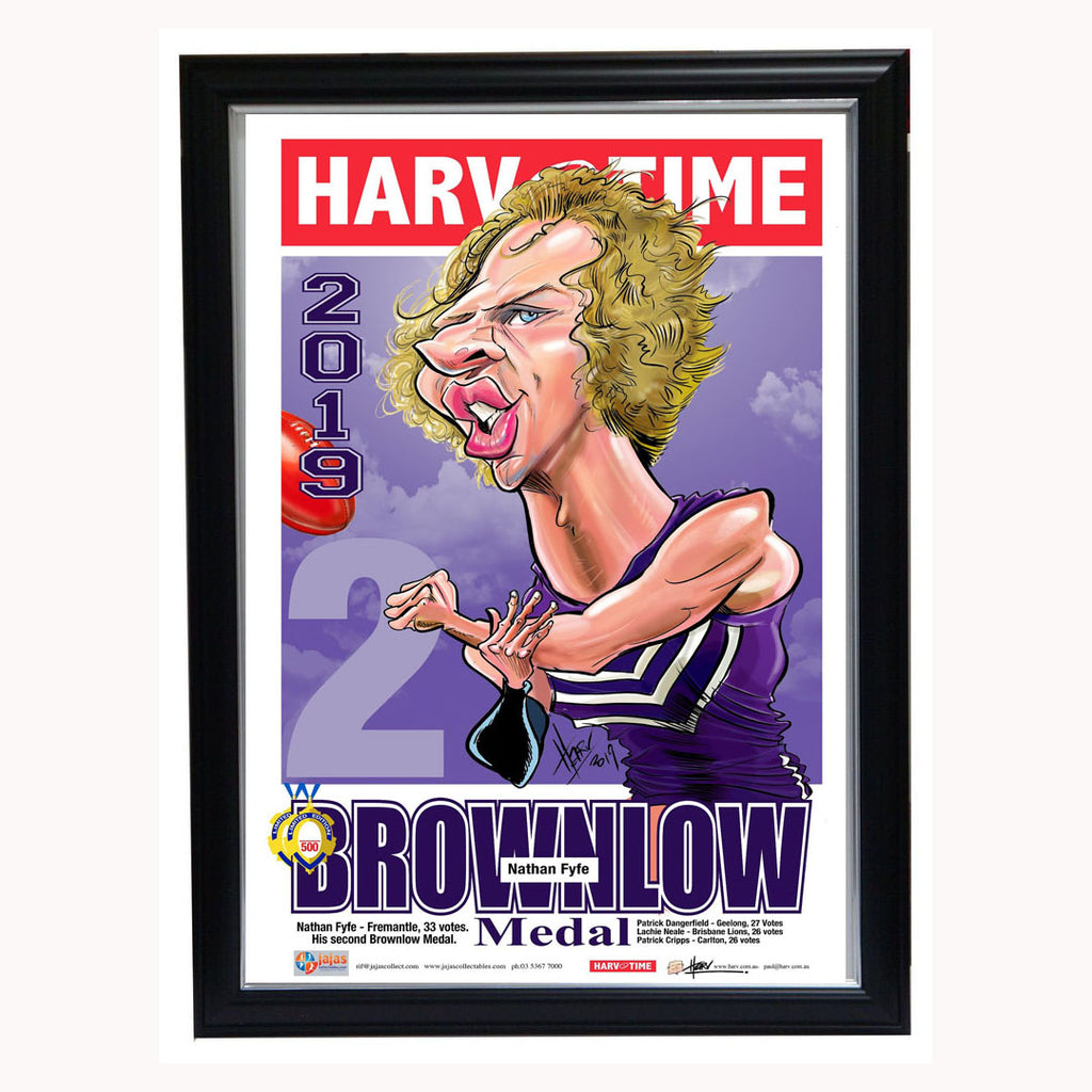 Nat Fyfe 2019 Fremantle Brownlow Medal Harv Time Limited Edition Print Framed - 3794