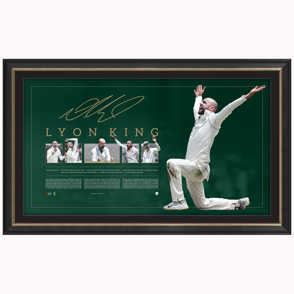 Nathan Lyon Signed Australia Test Cricket Lyon King Official ACB Print Framed - 4771