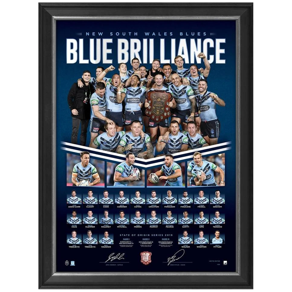 New South Wales 2019 State of Origin Champions Signed Print Framed Cordner & Fitler - 3762