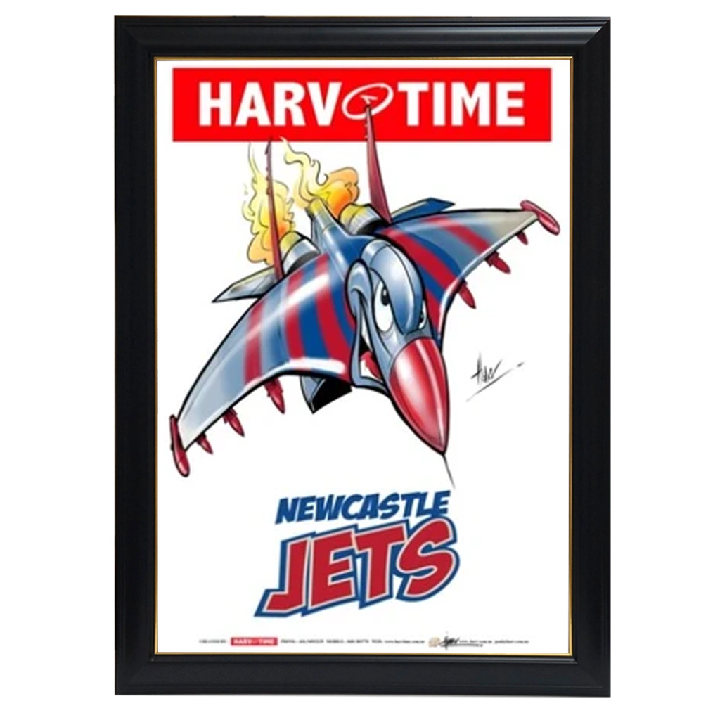 Newcastle Jets, a-league Mascot Harv Time Print Framed - 4190