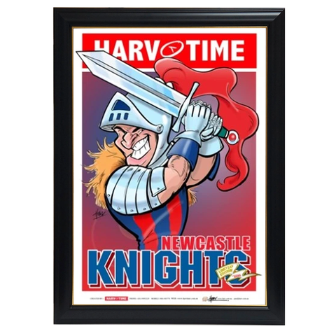 Newcastle Knights, Nrl Mascot Harv Time Print Framed - 4204