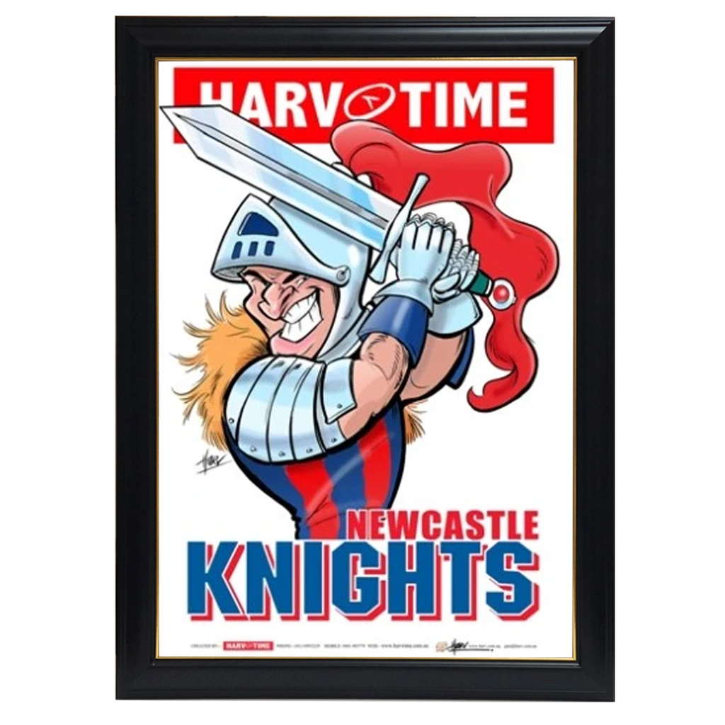 Newcastle Knights, Nrl Mascot Print Harv Time Print Framed - 4154