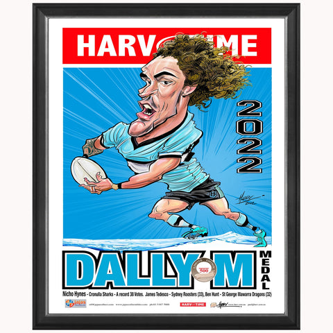 Nicho Hynes 2022 Dally M Cronulla Sharks Harv Time L/E Print Framed - 5302