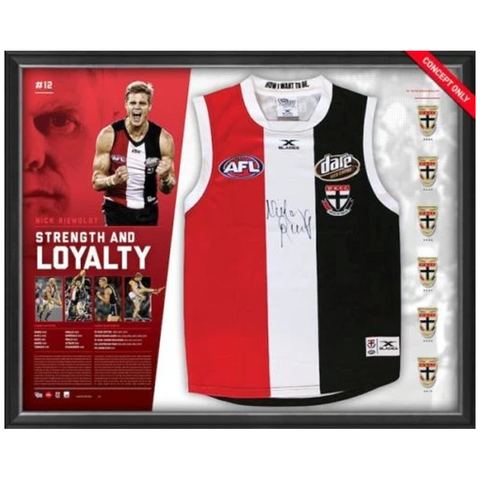 Nick Riewoldt Signed St Kilda Retirement Afl Jumper Framed With Replica Medallions - 3145