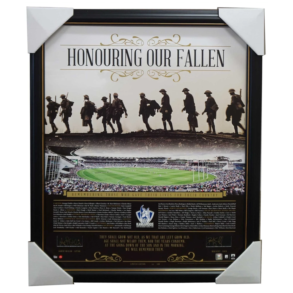 North Melbourne Honouring Our Fallen Anzac Signed Print Framed Andrew Swallow & Chris Scott - 1080