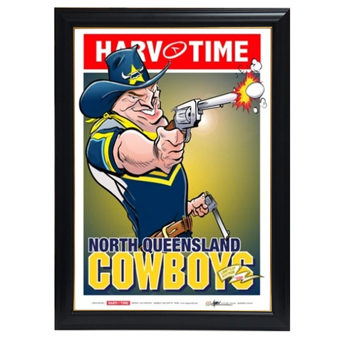North Queensland Cowboys, Nrl Mascot Harv Time Print Framed - 4193